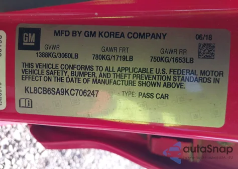 2019 Chevrolet Spark Ls из США, поврежденный, VIN KL8CB6SA9KC706247